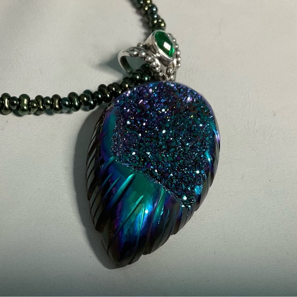 Sajen Green Druzy Necklace Sterling Silver - Picture 6 of 10